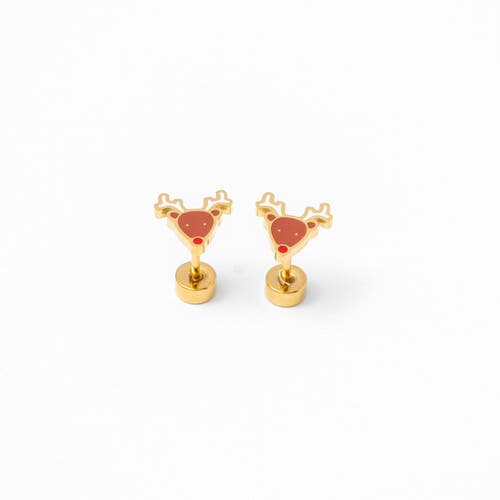 Pip Pop Reindeer Stud Earrings In Gold