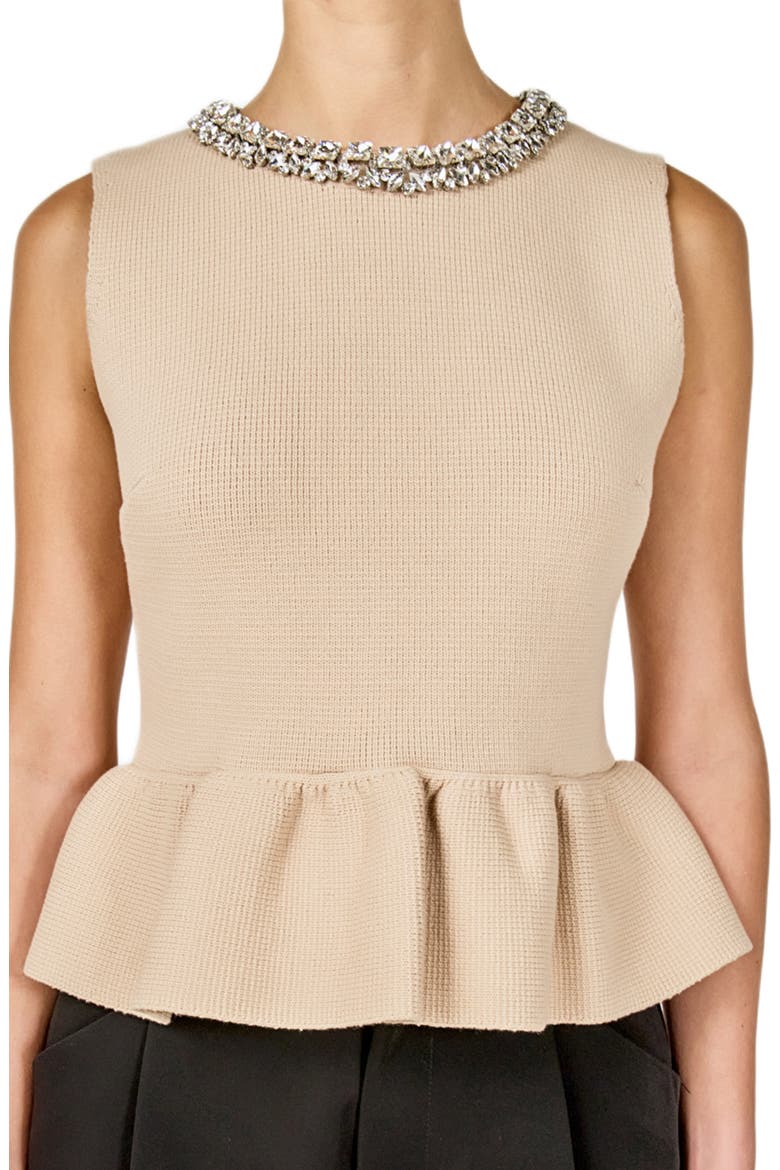 Embellished Knit Peplum Top, Alternate, color, BEIGE