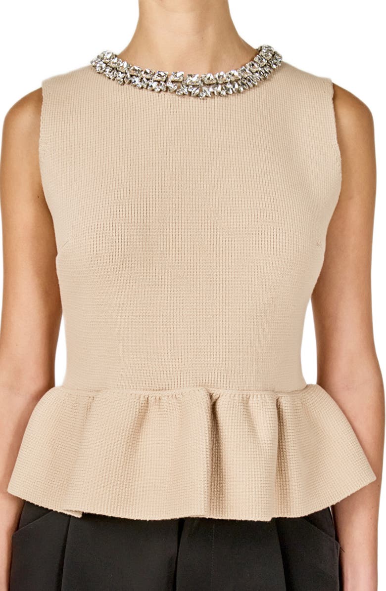 Endless Rose Embellished Knit Peplum Top, Alternate, color, Beige
