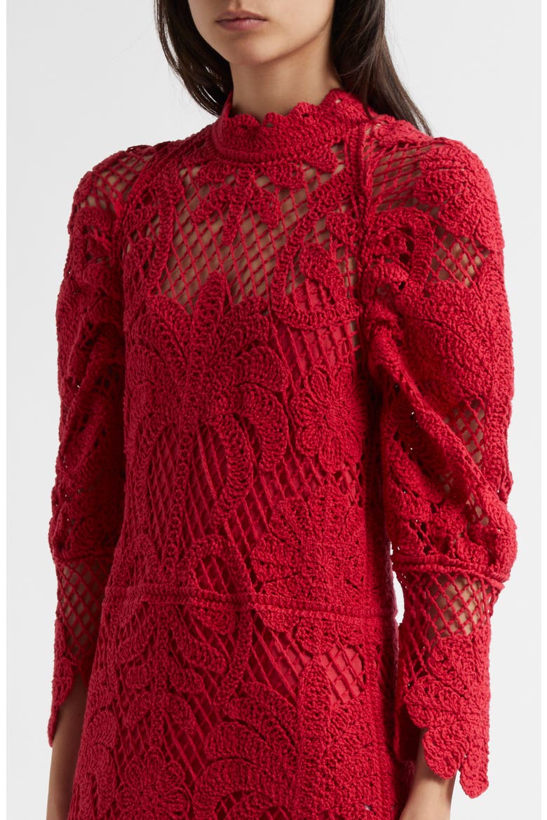 Long Sleeve Lace Knit Midi Dress, Alternate, color, RED