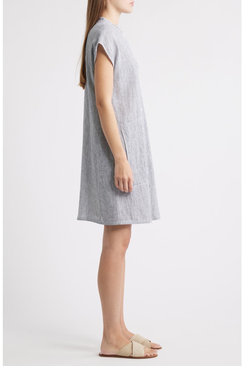 Band Collar Stripe Organic Linen Shirtdress, Alternate, color, INK