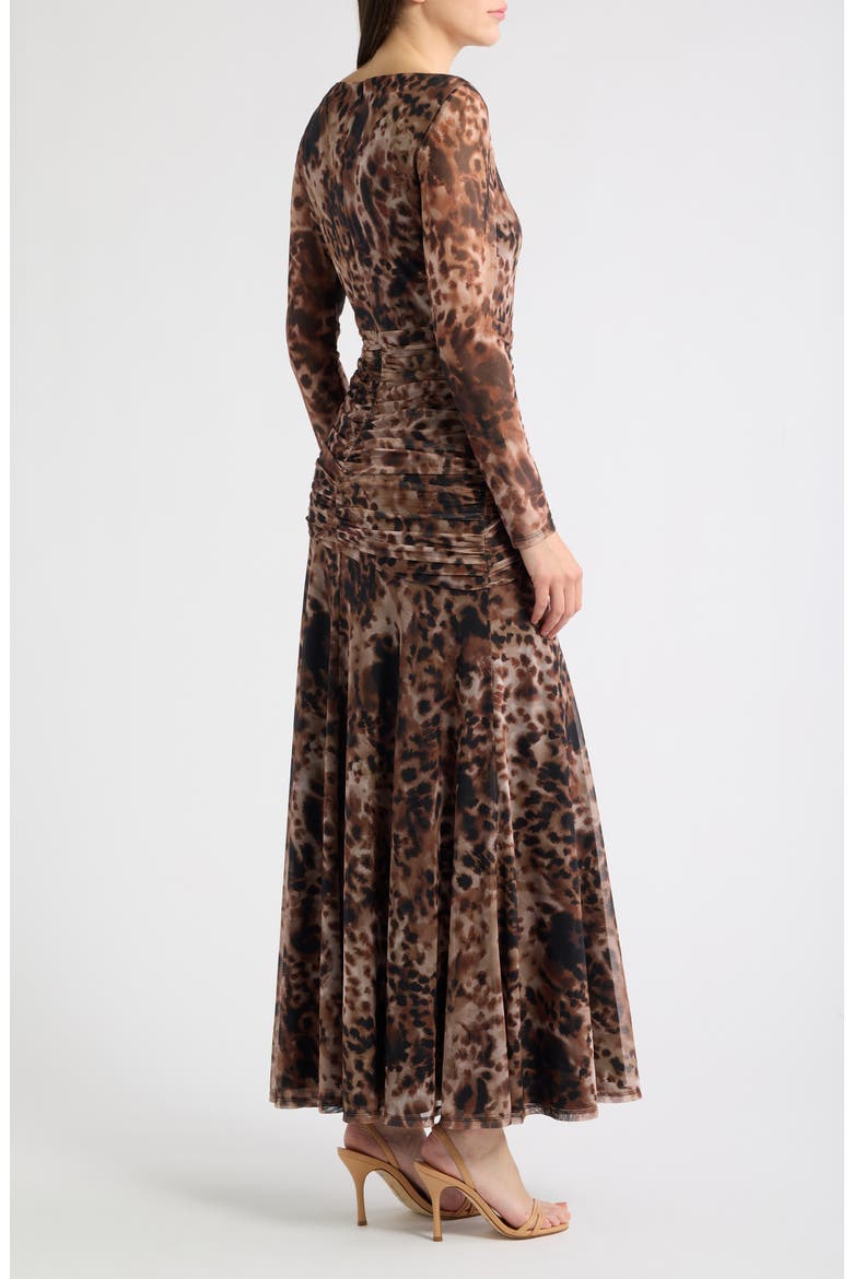 Print Long Sleeve Maxi Dress, Alternate, color, BLACK BROWN