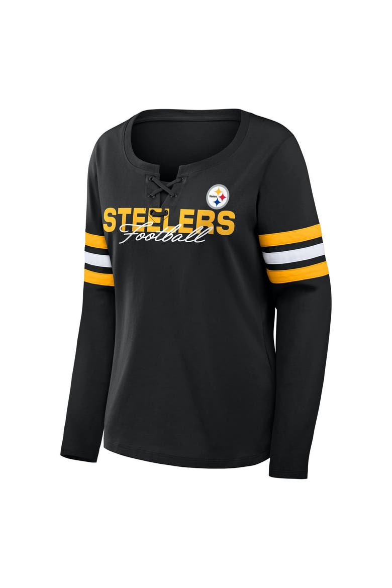 Women's Fanatics  Black Pittsburgh Steelers Team First Coverage Scheme Lace-Up Long Sleeve T-Shirt, Alternate, color, Black