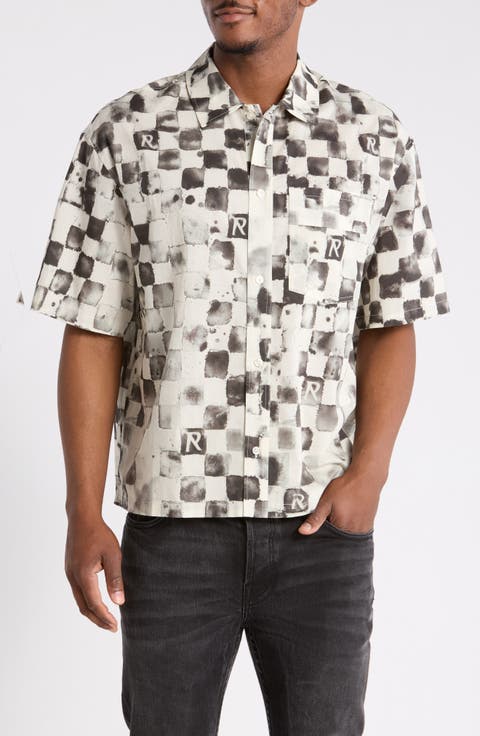 Poolside Check Short Sleeve Cotton & Linen Button-Up Shirt