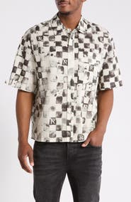 Represent Poolside Check Short Sleeve Cotton & Linen Button-Up Shirt