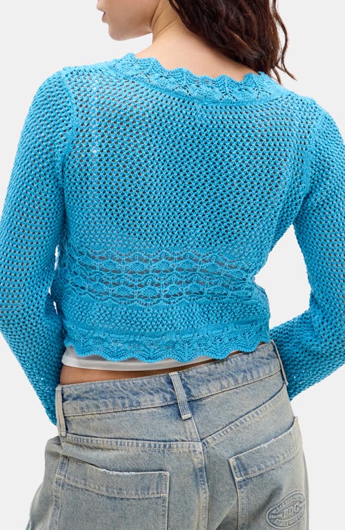 Bdg Urban Outfitters Open Stitch Tie Front Cardigan In Turquoise