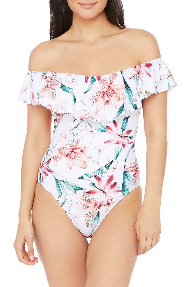 La Blanca Flyaway Off the Shoulder One-Piece Swimsuit, Main, color, 