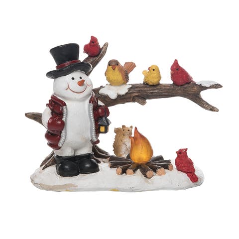 Multicolor Christmas Snowman and Birds Light Up Figurine