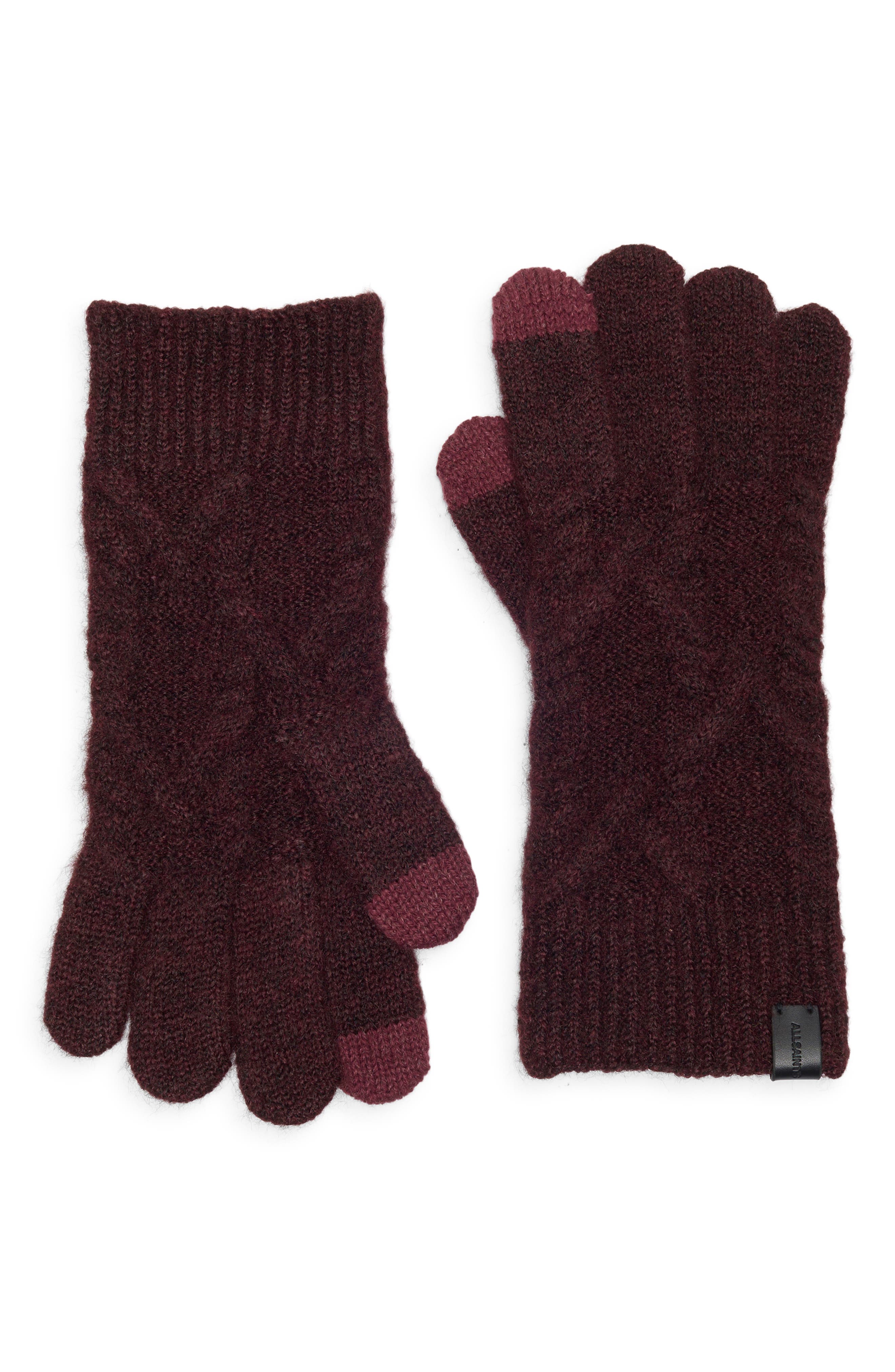 Allsaints Cable Knit Gloves In Red