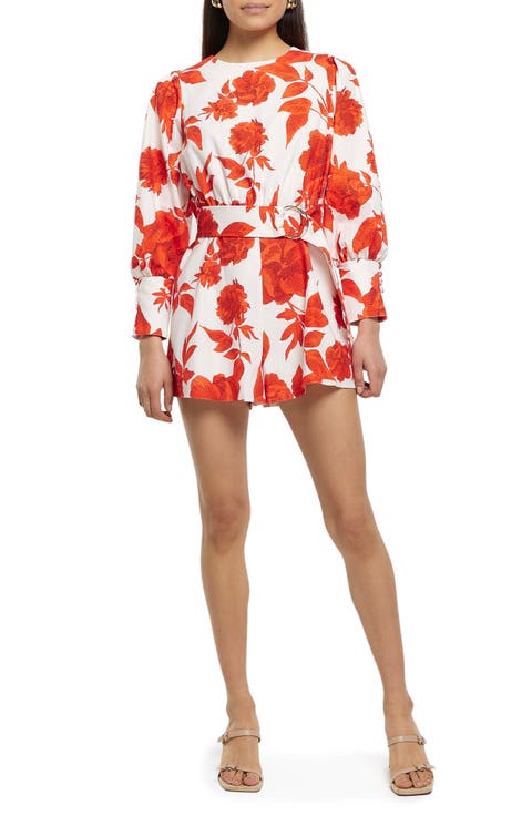 Belted Floral Long Sleeve Romper