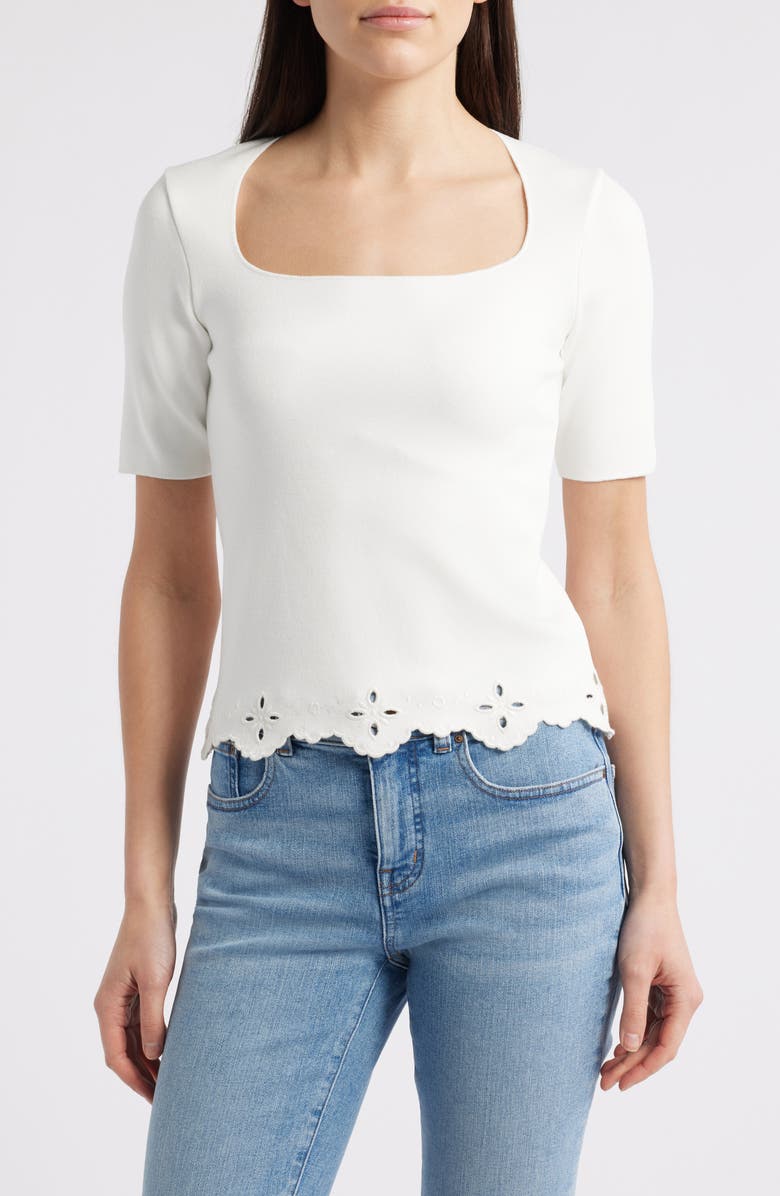 ZOE AND CLAIRE Embroidered Cutout Sweater, Main, color,