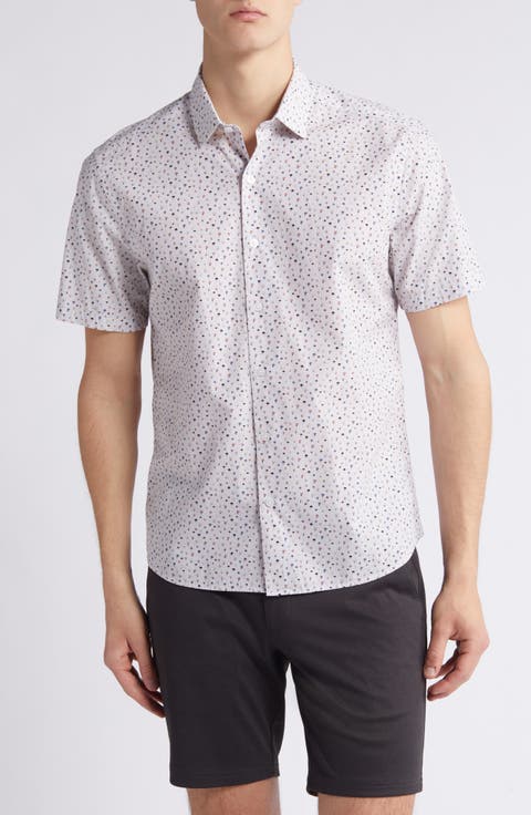 Stonefield Mushroom Print Short Sleeve Button-Up Shirt