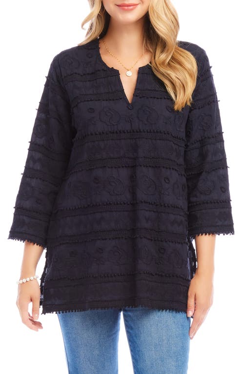 Karen Kane Embroidered Cotton Tunic Top In Navy