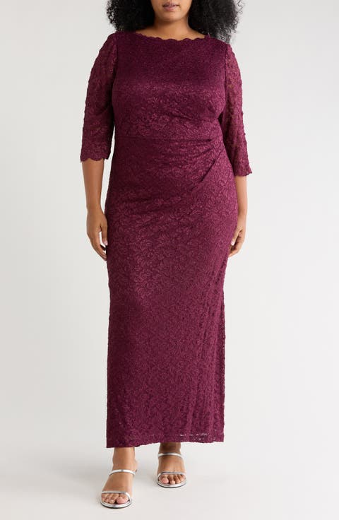 Side Tuck Lace Sheath Gown