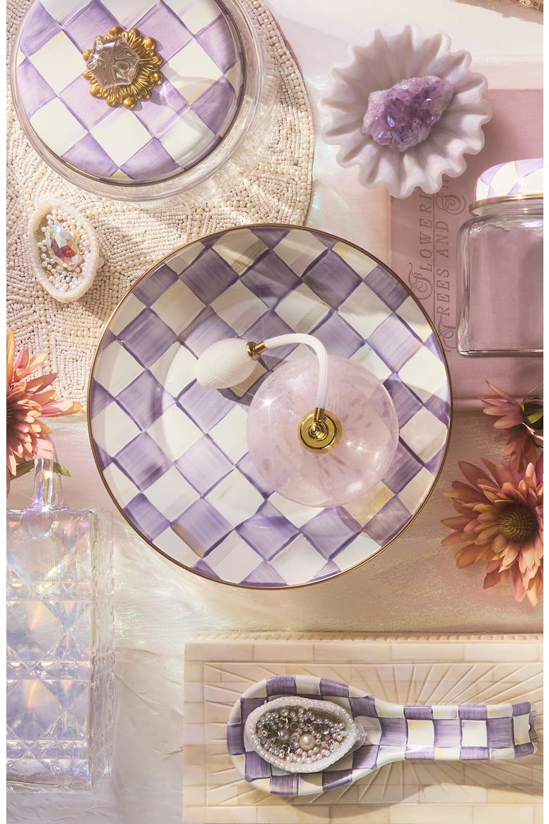 Violet Check Enameled Steel Dinner Plate, Alternate, color, VIOLET