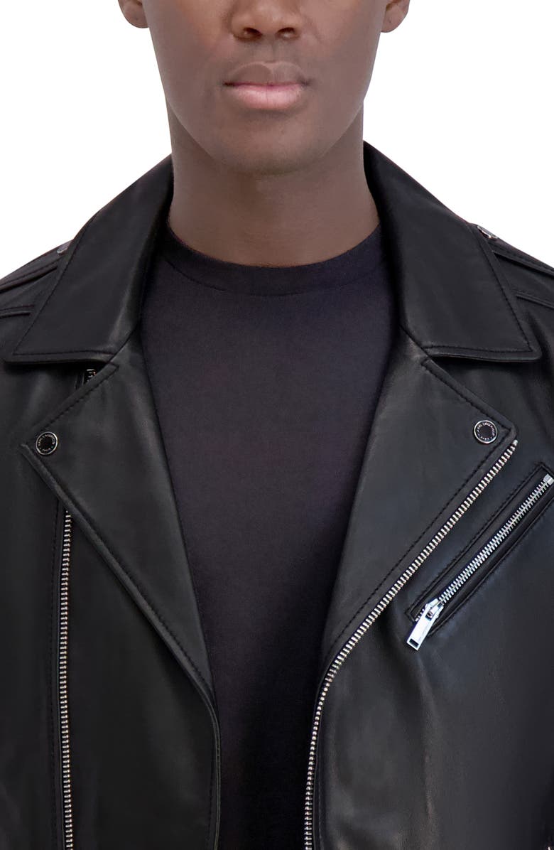 KARL LAGERFELD PARIS Leather Moto Jacket, Alternate, color, Black
