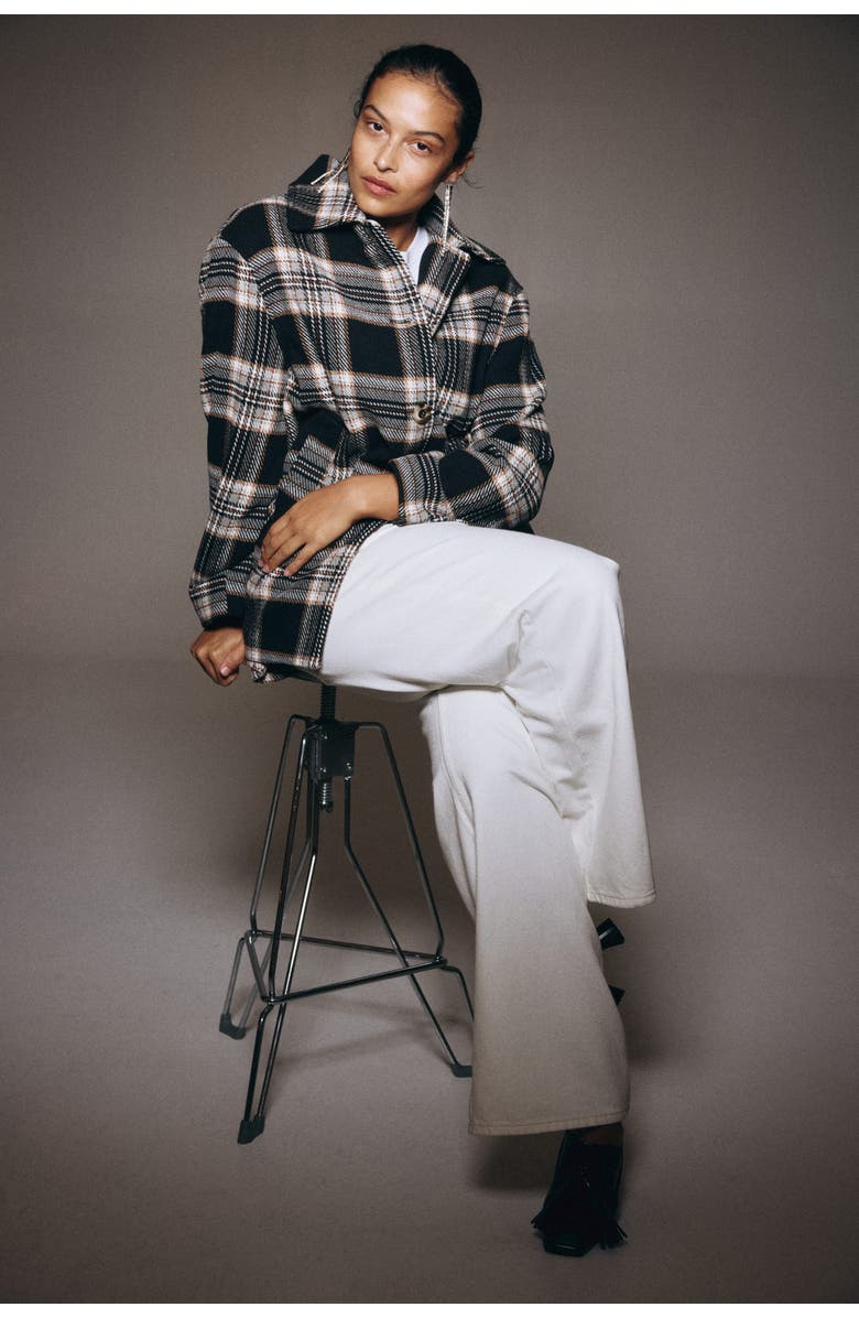 H&M Oversized Coat, Alternate, color, Black/Plaid