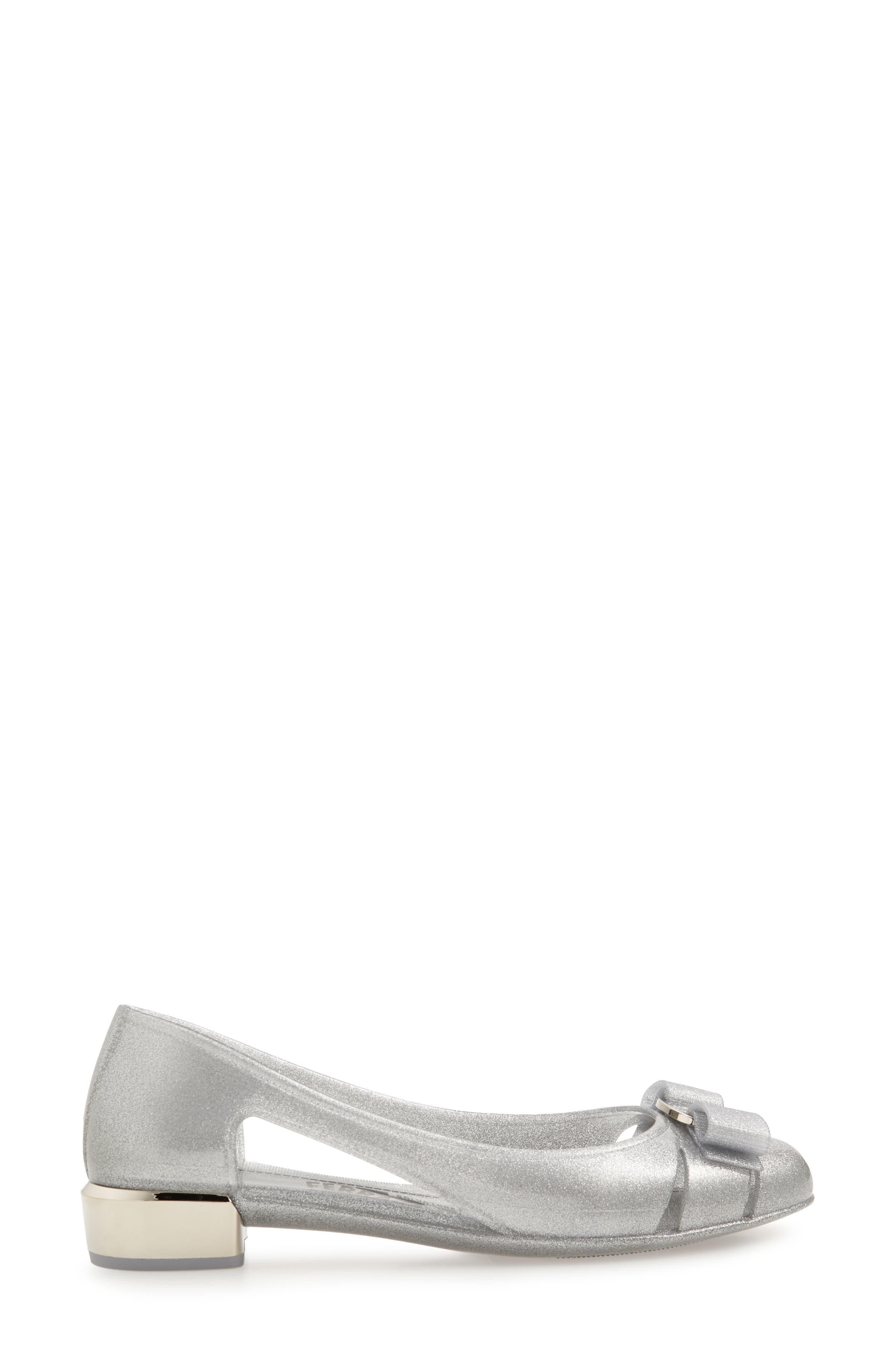 Salvatore Ferragamo Jelly Cutout Ballerina Flat, Alternate, color, SILVER