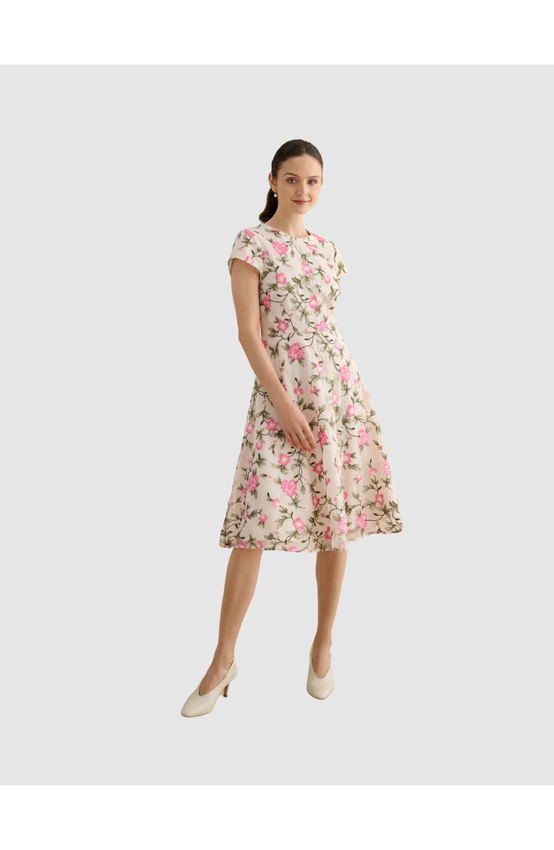 HOBBS LONDON Tia Embroidered Floral Midi Dress, Main, color, Cream Pink