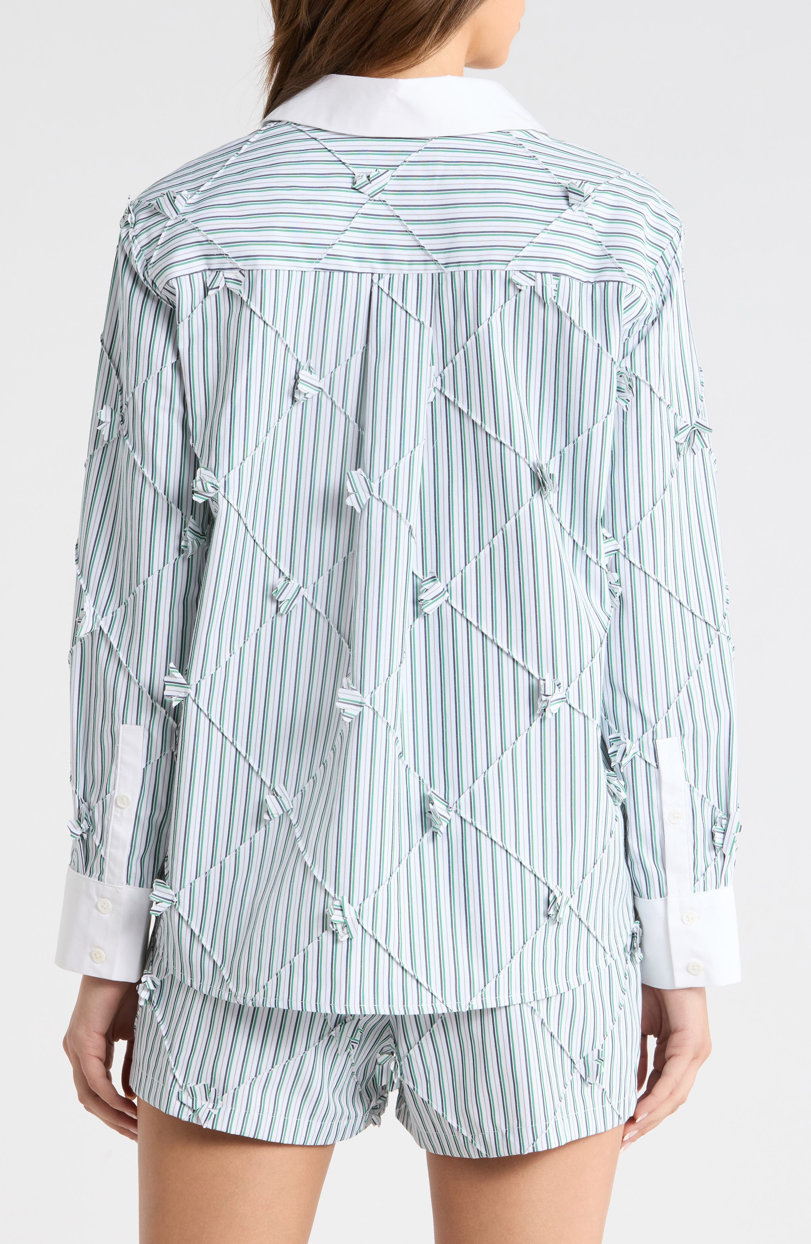 Atlas Pinstripe Diamond Seam Button-Up Top - image 2