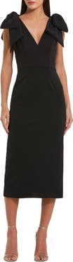Mac Duggal Bow Strap Crepe Fitted Midi Dress