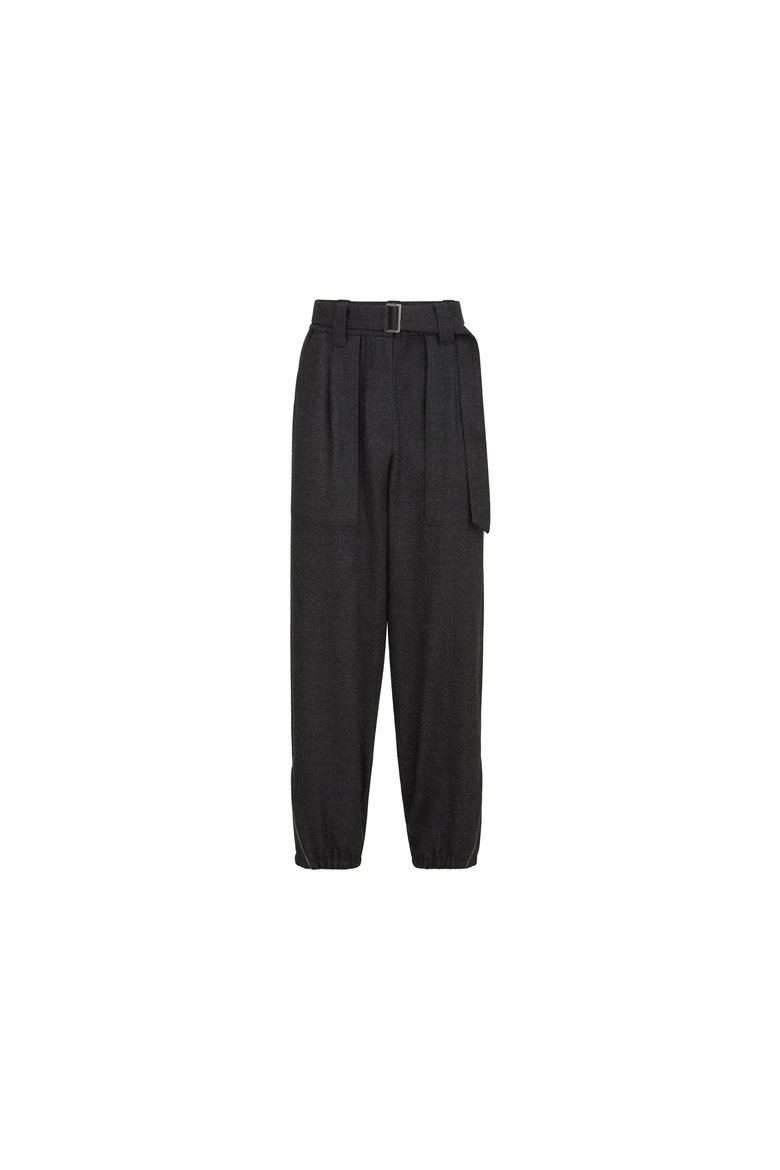 Virgin wool and cashmere twill flannel loose cargo trousers with monili, Alternate, color, Anthracite