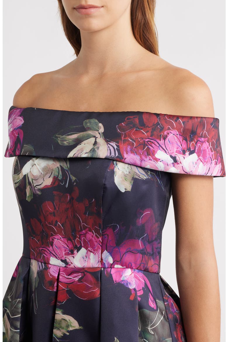 Floral Off-the-Shoulder Gown, Alternate, color, NAVY MULTI