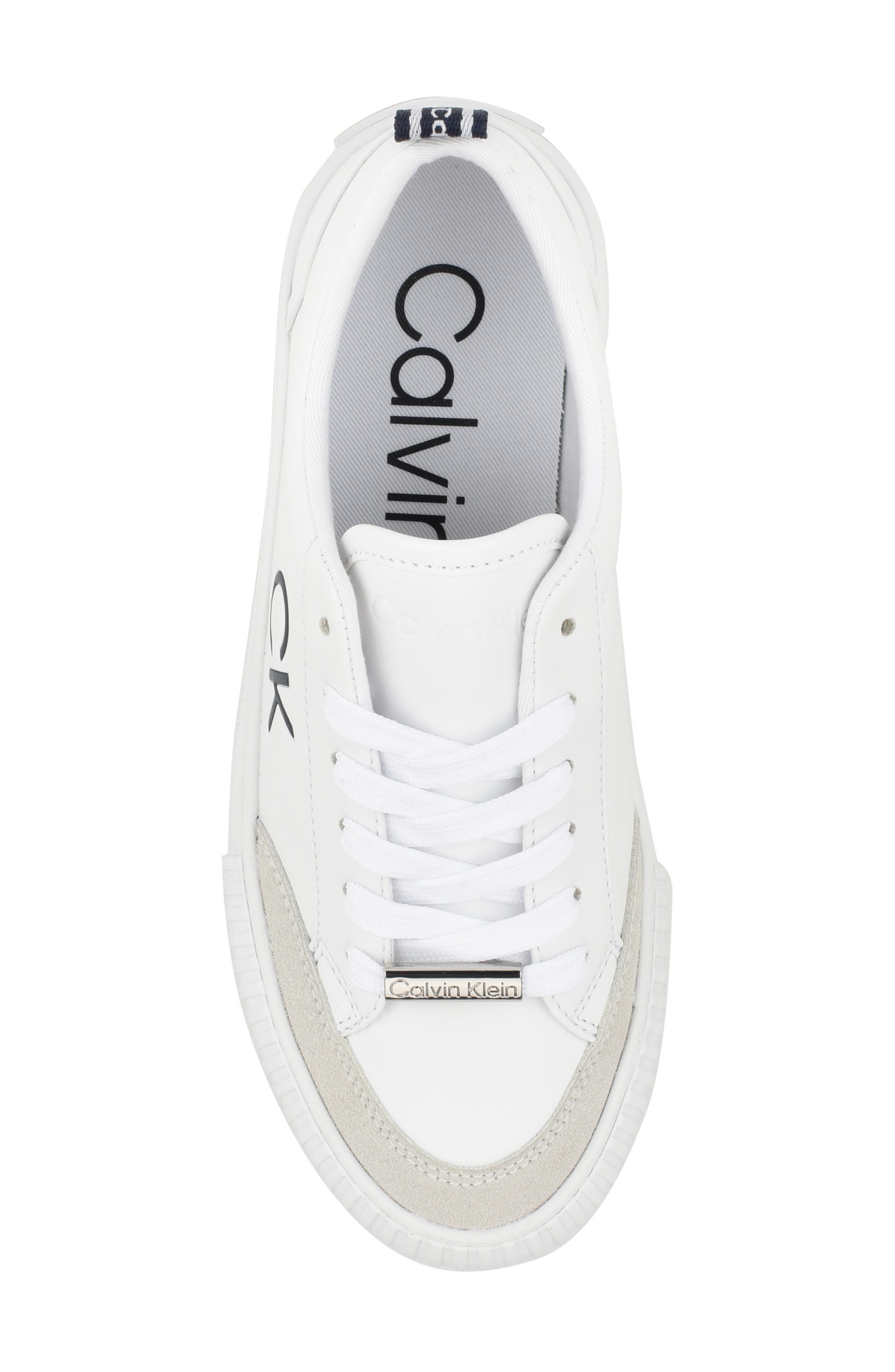 Calvin Klein Clariss Lace Up Logo Sneaker, Alternate, color, White/Peacoat