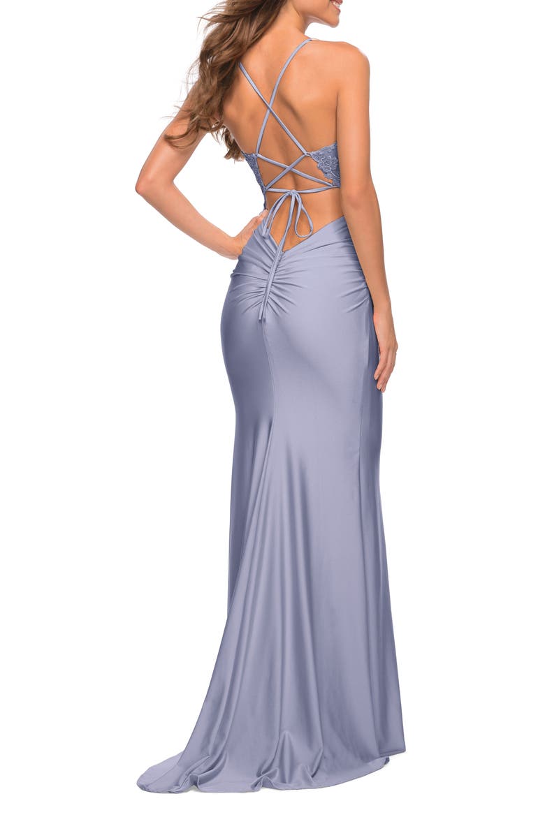 Prom Dress with Beautiful Lace Bodice and Jersey Skirt, Alternate, color, Light Periwinkle