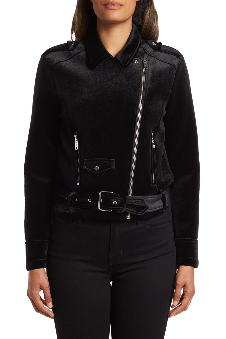 Velvet Moto Style Jacket, Alternate, color, BLACK