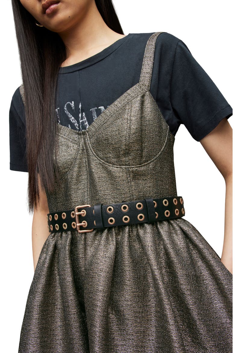 Aimsie Metallic Minidress, Alternate, color, GOLD