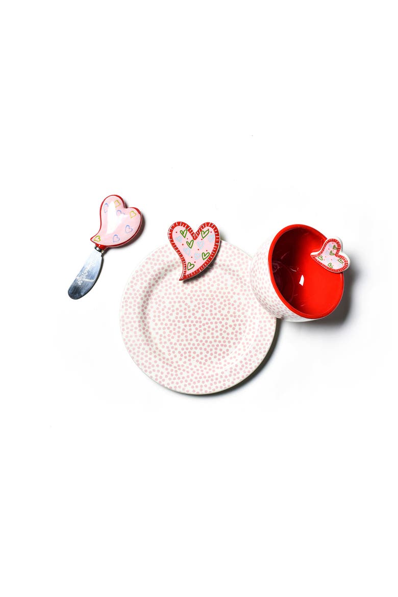 Heart Embellishment Plate Bowl and Spreader Set, Main, color, Pink
