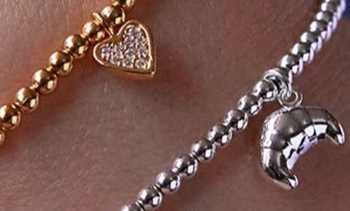 Estella Bartlett Sienna Croissant Beaded Stretch Bracelet In Silver