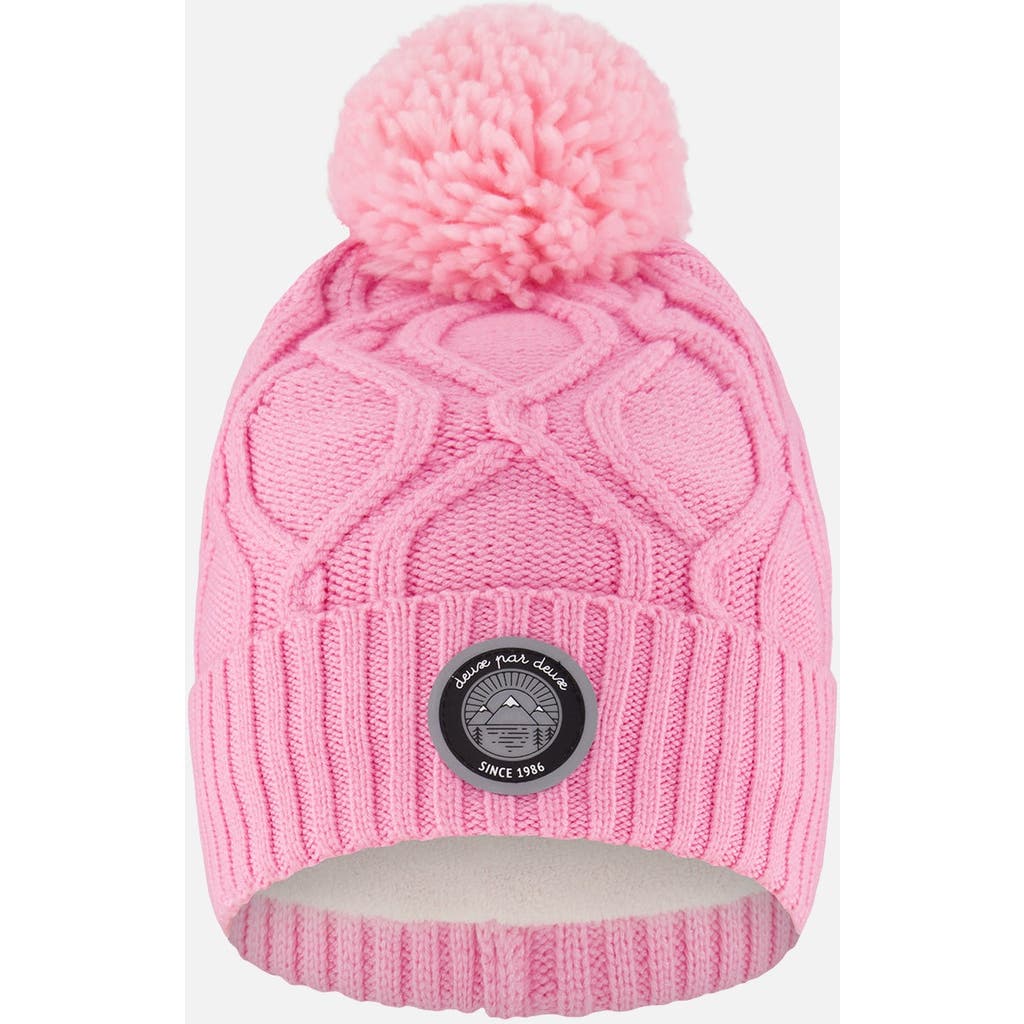 Deux Par Deux Lined Knit Pompom Hat In Pink