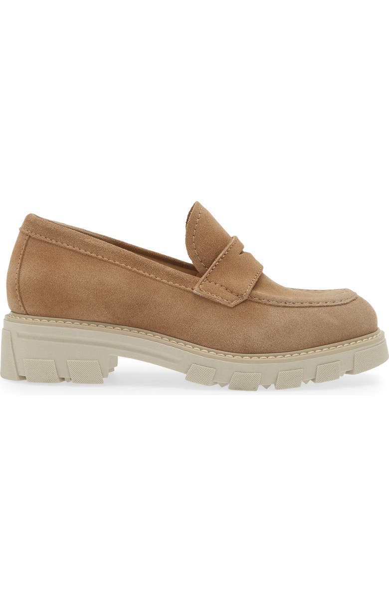 La Canadienne Daniel Waterproof Platform Penny Loafer, Alternate, color, Biscotti Suede