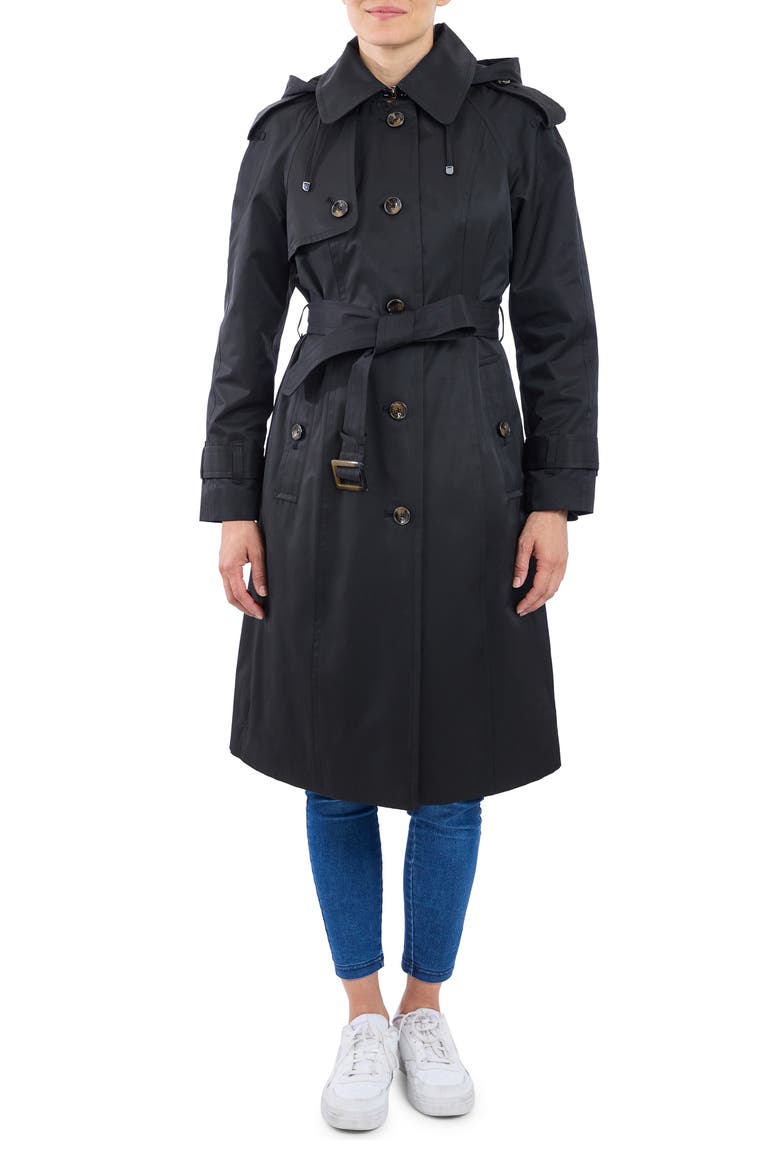Cotton Blend Trench, Main, color, BLACK