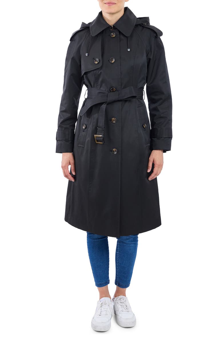 London Fog Cotton Blend Trench, Main, color, Black