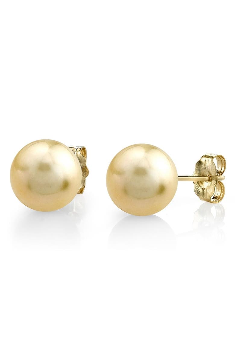 Champagne Golden South Sea Round AAA Pearl Stud Earrings, Main, color, Yellow Gold