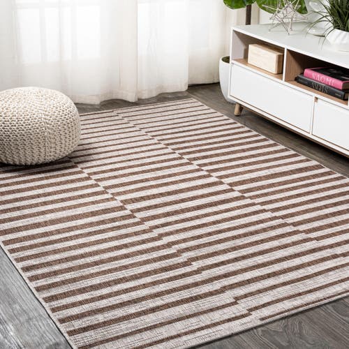 Jonathan Y Sukie Modern Offset Stripe Indoor/outdoor Area Rug In Beige/brown