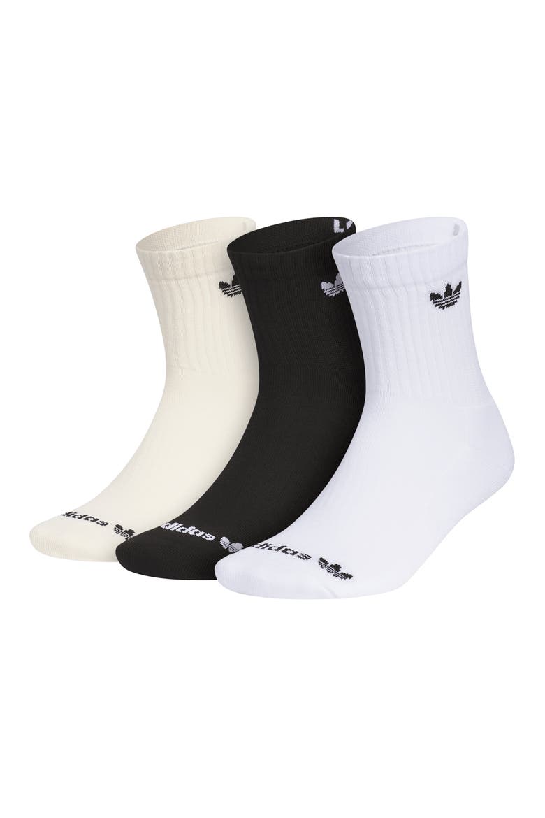 Assorted 3-Pack Trefoil Performance Quarter Crew Socks, Main, color, WHITE/ BLACK/ WONDER WHITE