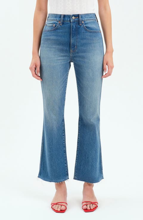 Soho Raw Hem High Waist Ankle Flare Jeans (Vixen)