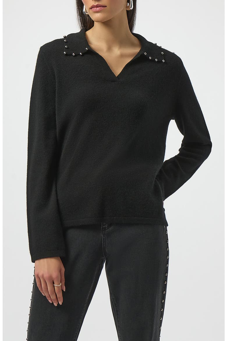 Beaded Peter Pan Collar Cashmere Sweater, Main, color, BLACK