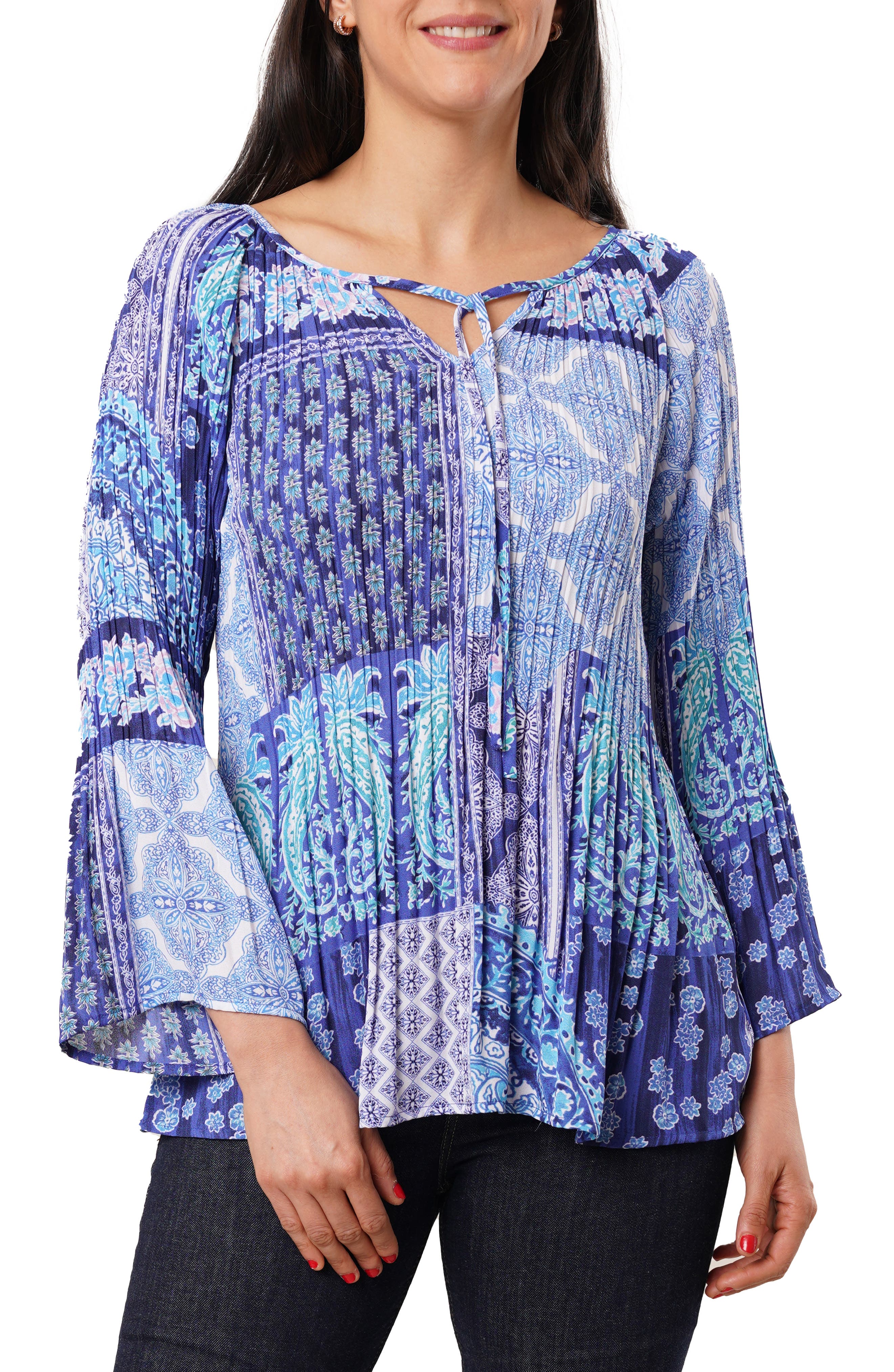 SUNNY LEIGH Tie Front Pleated Top