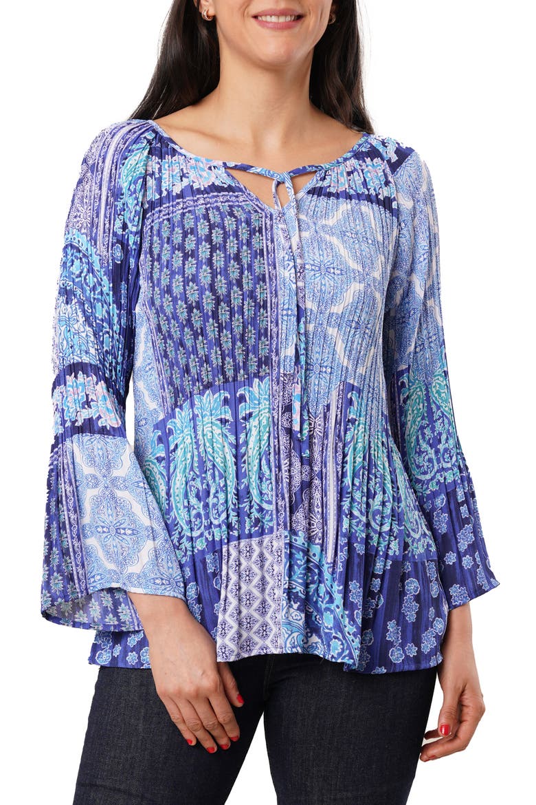 Tie Front Pleated Top, Main, color, MOLLY DENIM