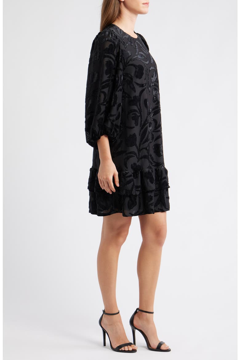 Metallic Floral Tiered Minidress, Alternate, color, ANNE BLACK