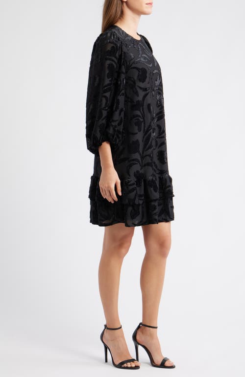 Anne Klein Metallic Floral Tiered Minidress In Black