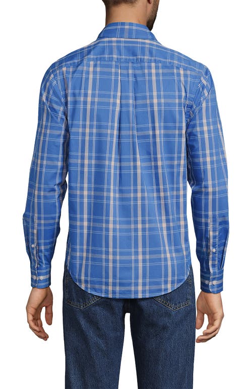 Lands' End Long Sleeve Tailored Fit Travel Kit Shirt In Mariner Blue/pale Almond Plaid