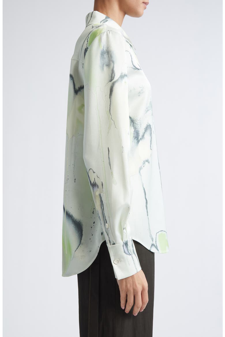 Watercolor Floral Silk Twill Button-Up Shirt, Alternate, color, LIGHT JADE MULTI