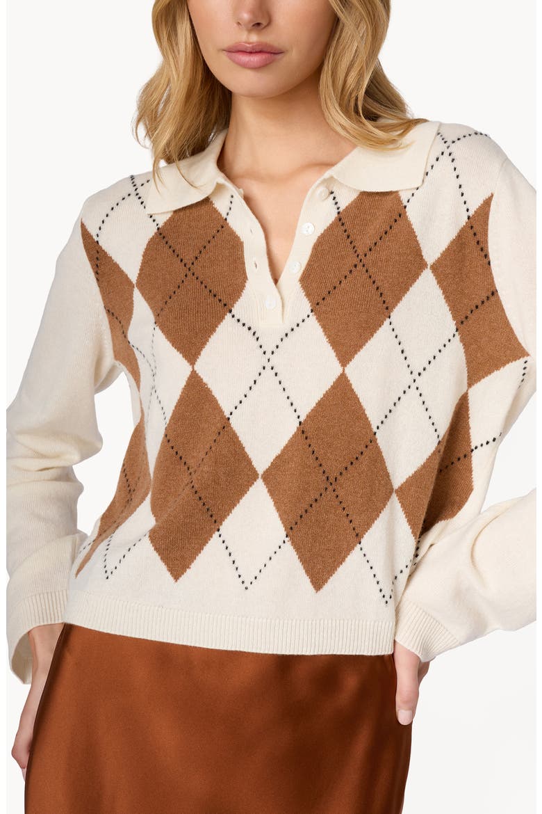Morris Cropped Cashmere Polo Sweater, Main, color, CREAM ARGYLE