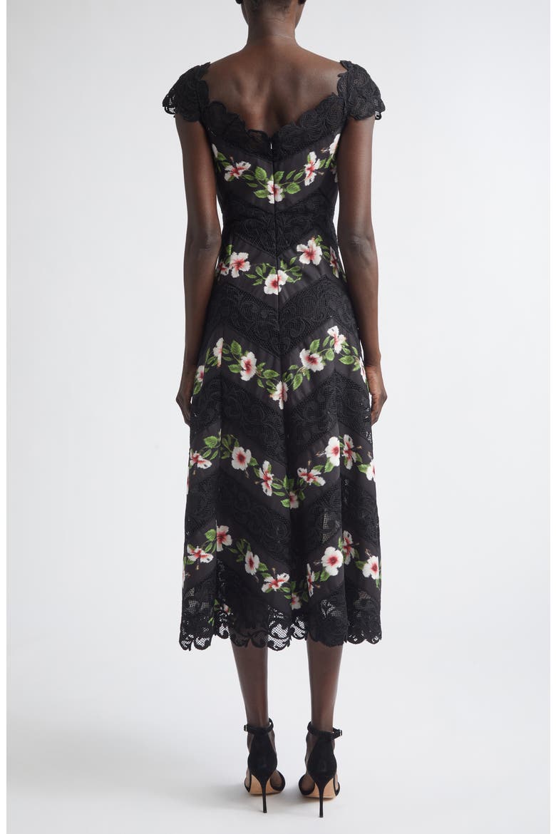 Chiné Hibiscus Stripe Faille Midi Dress, Alternate, color, BLACK